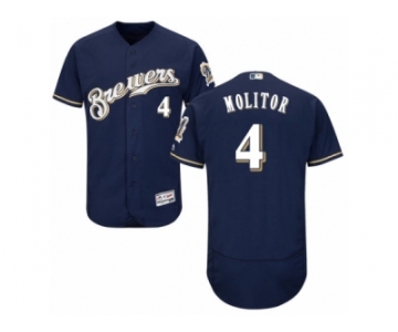 Men's Majestic Milwaukee Brewers #4 Paul Molitor Navy Blue Flexbase Authentic Collection MLB Jersey