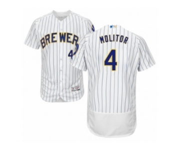 Men's Majestic Milwaukee Brewers #4 Paul Molitor White Flexbase Authentic Collection MLB Jersey