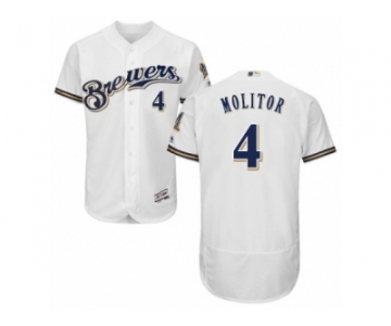 Men's Majestic Milwaukee Brewers #4 Paul Molitor White Royal Flexbase Authentic Collection MLB Jersey