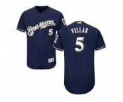 Men's Majestic Milwaukee Brewers #5 Jonathan Villar Navy Blue Flexbase Authentic Collection MLB Jersey