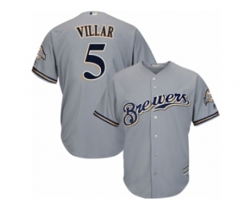 Men's Majestic Milwaukee Brewers #5 Jonathan Villar Replica Grey Road Cool Base MLB Jersey