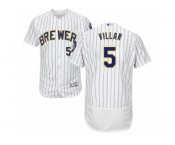 Men's Majestic Milwaukee Brewers #5 Jonathan Villar White Royal Flexbase Authentic Collection MLB Jersey