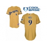 Men's Majestic Milwaukee Brewers #9 Aaron Hill Replica Gold 2013 Alternate Cool Base MLB Jersey