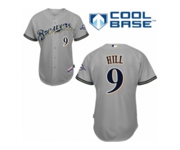 Men's Majestic Milwaukee Brewers #9 Aaron Hill Replica Grey Road Cool Base MLB Jersey