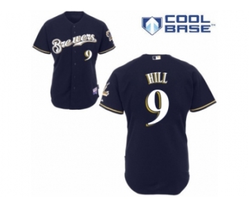 Men's Majestic Milwaukee Brewers #9 Aaron Hill Replica Navy Blue Alternate Cool Base MLB Jersey