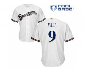 Men's Majestic Milwaukee Brewers #9 Aaron Hill Replica White Home Cool Base MLB Jersey