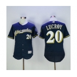 Men's Milwaukee Brewers #20 Jonathan Lucroy Majestic Navy Flexbase Authentic Collection Player Jersey