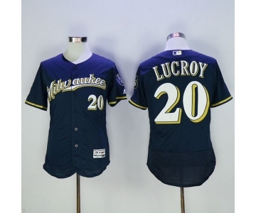 Men's Milwaukee Brewers #20 Jonathan Lucroy Majestic Navy Flexbase Authentic Collection Player Jersey