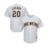 Men's Milwaukee Brewers #20 Jonathan Lucroy Majestic White Cool Base Player Jersey