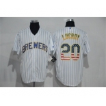 Men's Milwaukee Brewers #20 Jonathan Lucroy White USA Flag Fashion MLB Jersey