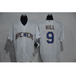 Men's Milwaukee Brewers #9 Aaron Hill Majestic White Cool Base Player Jersey