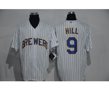 Men's Milwaukee Brewers #9 Aaron Hill Majestic White Cool Base Player Jersey