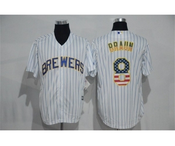 Men's Milwaukee Brewers #9 Aaron Hill White USA Flag Fashion MLB Jersey