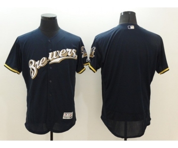 Men's Milwaukee Brewers Blank Majestic Navy Blue Flexbase Authentic Collection Team Jersey