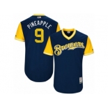 Men's Milwaukee Brewers Manny Pina #9 Pineapple Majestic Navy 2017 Players Weekend Authentic Jersey