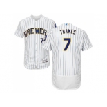 Milwaukee Brewers #7 Eric Thames White Strip Flexbase Authentic Collection Stitched MLB Jersey