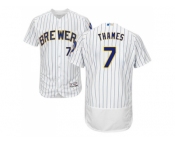 Milwaukee Brewers #7 Eric Thames White Strip Flexbase Authentic Collection Stitched MLB Jersey