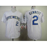 mlb jerseys milwaukee brewers #2 gennett white[gennett](blue strip)