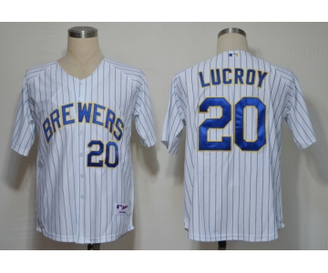 mlb jerseys milwaukee brewers #20 lucroy white(blue strip)