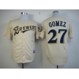 mlb jerseys milwaukee brewers #27 gomez cream[m&n]