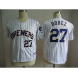 mlb jerseys milwaukee brewers #27 gomez white[blue stripe]