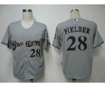 mlb jerseys milwaukee brewers #28 fielder grey(cool base)