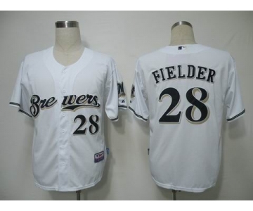 mlb jerseys milwaukee brewers #28 fielder white(cool base)