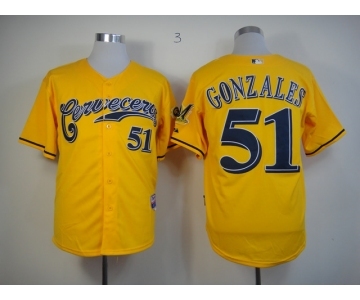 mlb jerseys milwaukee brewers #51 gonzales yellow[gonzales m&n]