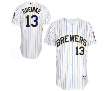 mlb milwaukee brewers #13 zack greinke white[blue strip]