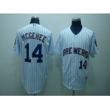 mlb milwaukee brewers #14 mcgehee white(blue strip)