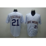 mlb milwaukee brewers #21 escobar white(blue strip)