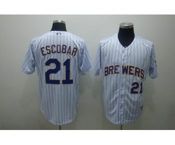 mlb milwaukee brewers #21 escobar white(blue strip)