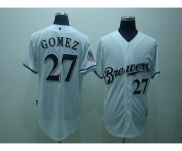 mlb milwaukee brewers #27 gomez white(40th patch cool base)