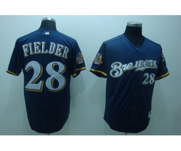 mlb milwaukee brewers #28 fielder  blue[40th patch]