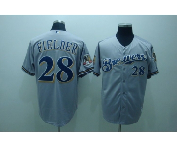 mlb milwaukee brewers #28 fielder  grey[40th patch]