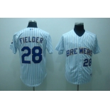 mlb milwaukee brewers #28 fielder  white(blue strip)