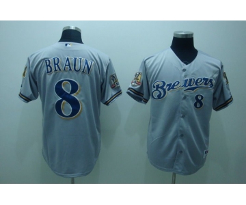 mlb milwaukee brewers #8 braun  grey[40th patch]