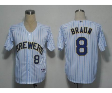 mlb milwaukee brewers #8 ryan braun white[2011 new blue strip]