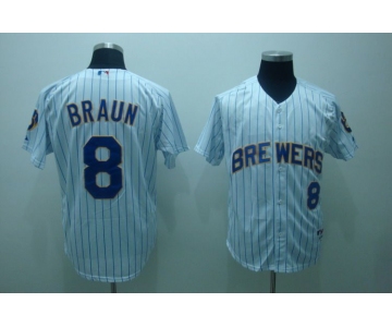 mlb milwaukee brewers #8 ryan braun white(blue strip)