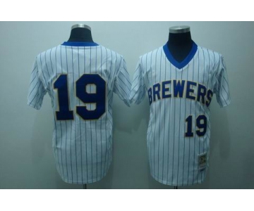 mlb milwaukee brewers yount #19 m&n white(blue strip)