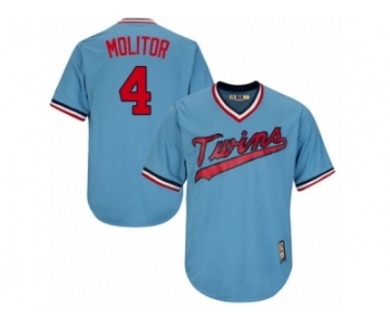 Men's Majestic Minnesota Twins #4 Paul Molitor Authentic Light Blue Cooperstown MLB Jersey