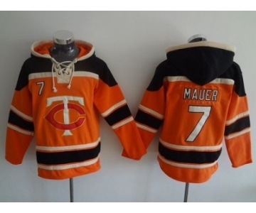 Minnesota Twins #7 Joe Mauer Orange Sawyer Hooded Sweatshirt MLB Hoodie