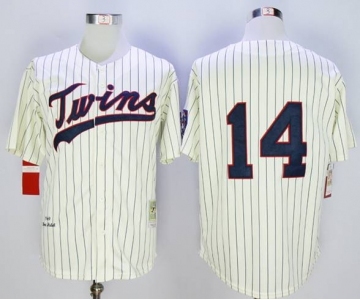 Mitchell And Ness 1969 Minnesota Twins #14 Kent Hrbek Cream Strip Throwback Stitched MLB Jersey