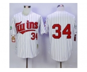 Mitchell And Ness 1991 Minnesota Twins #34 Kirby Puckett White(Blue Strip) Throwback Stitched Baseball Jersey