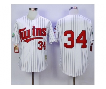 Mitchell And Ness 1991 Minnesota Twins #34 Kirby Puckett White(Blue Strip) Throwback Stitched Baseball Jersey