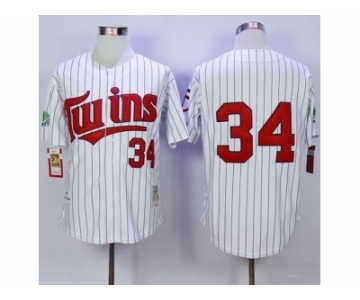 Mitchell And Ness Minnesota Twins #34 Kirby Puckett White(Blue Strip) Throwback Stitched MLB Jersey