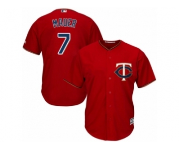 Youth Majestic Minnesota Twins #7 Joe Mauer Authentic Scarlet Alternate Cool Base MLB Jersey