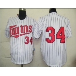 mlb jersey minnesota twins #34 puckett m&n white[black strip]