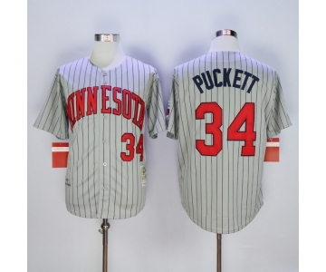 mlb jerseys minnesota twins #34 puckett grey(black strip)[1987 m&n]