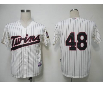 mlb jerseys minnesota twins #48 pavano cream(blue strip)